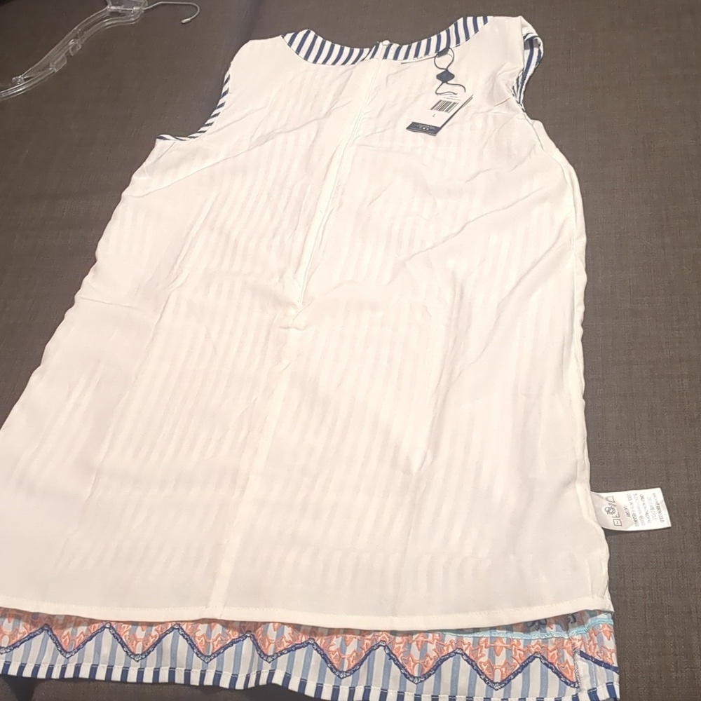 CABANA LIFE Embroided- Blue/White Striped Pockets Sleeveless Mini Dress UPF50 + - Picture 10 of 13